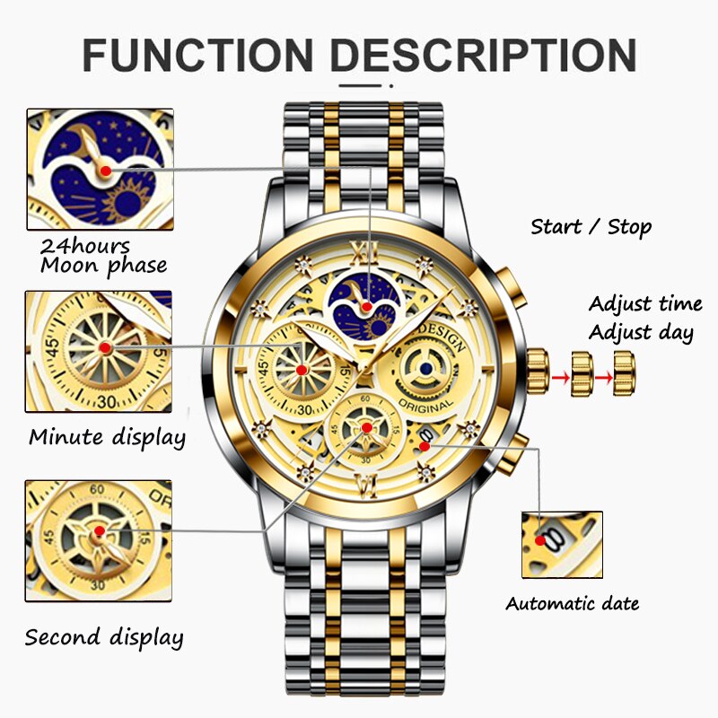 Rose Gold Stainless Steel Waterproof Wristwatch for Women