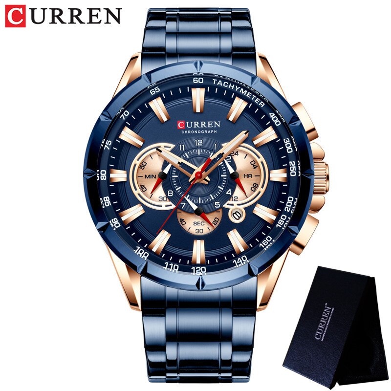 Stainless Steel Chronograph Waterproof Wristwatch for Men