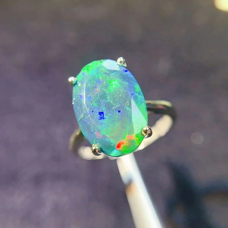 925 Sterling Silver Black Opal Ring for Women