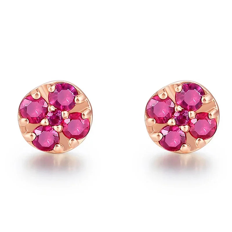 14k Rose Gold Natural Ruby Stud Earrings for Women