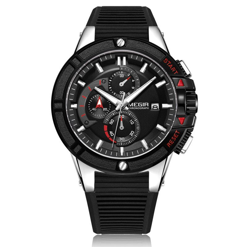 Stainless Steel Rubber Chronograph Watch for Men