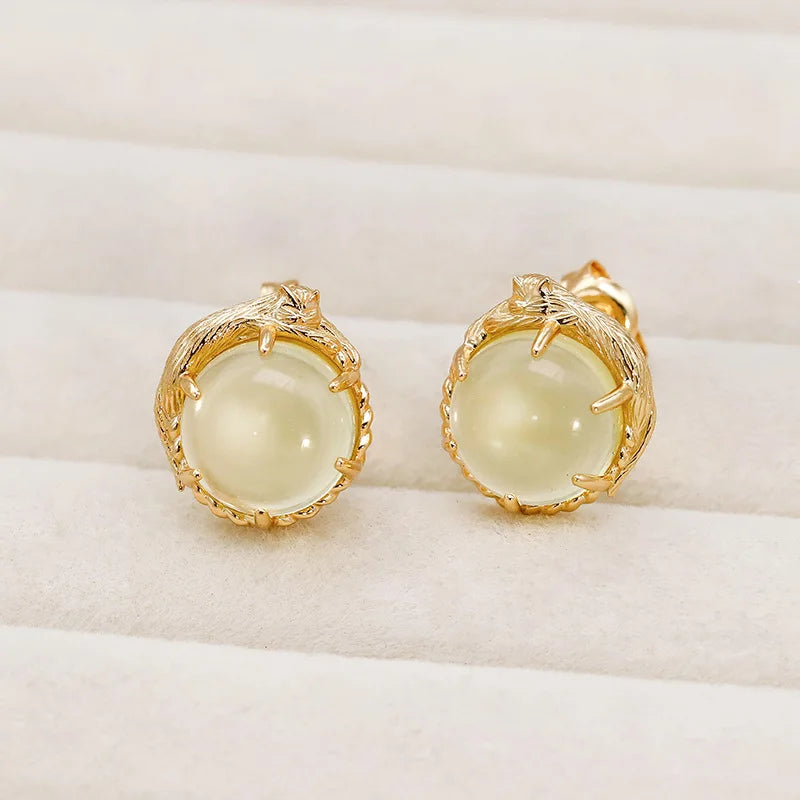 925 Sterling Silver Lemon Quartz Cat Earrings for Women