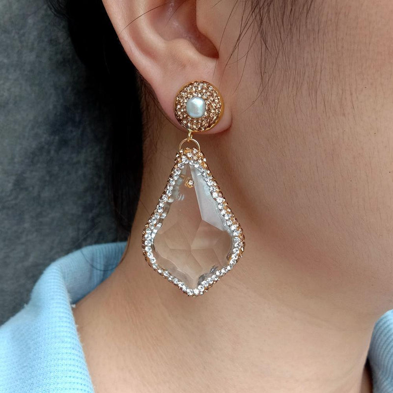 Clear Glass and Crystal Dangle Earrings for Women