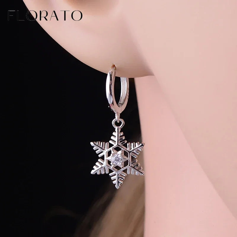 Sterling Silver Christmas Tree/Santa/Snowflake Pendant Hoop Earrings for Women