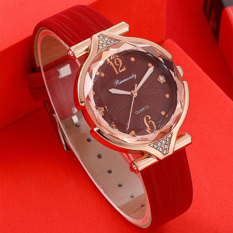 Stainless Steel Leather 5pc Watch Set for Women