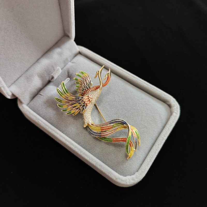 Sterling Silver Colored Enamel Phoenix Brooch for Women