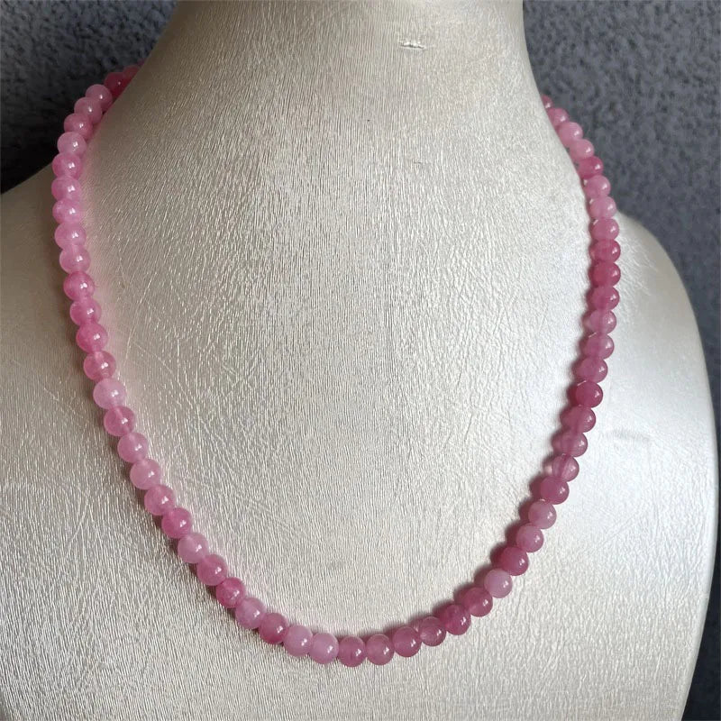 Sterling Silver Peach Pink Jade Necklace for Women