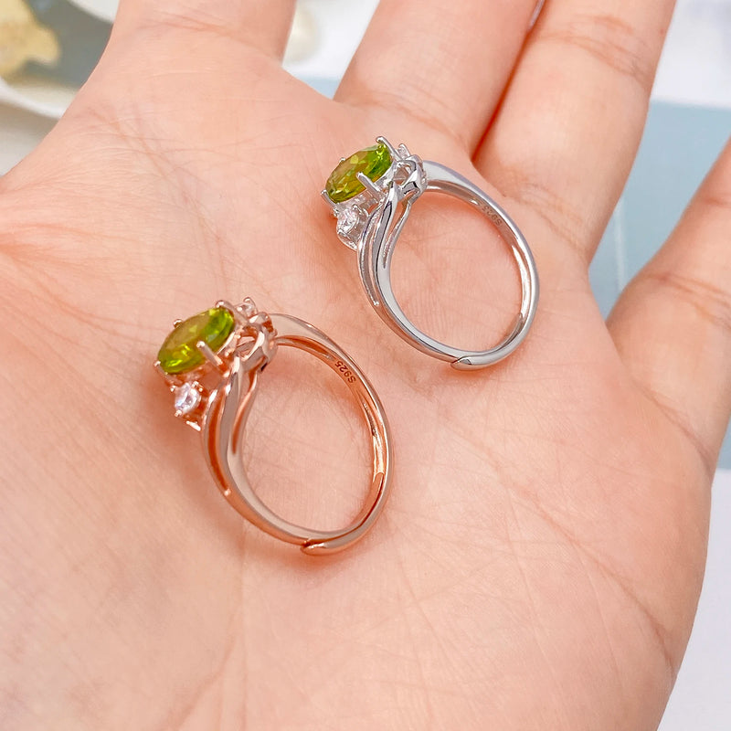 925 Sterling Silver Peridot Gemstone Adjustable Ring for Women