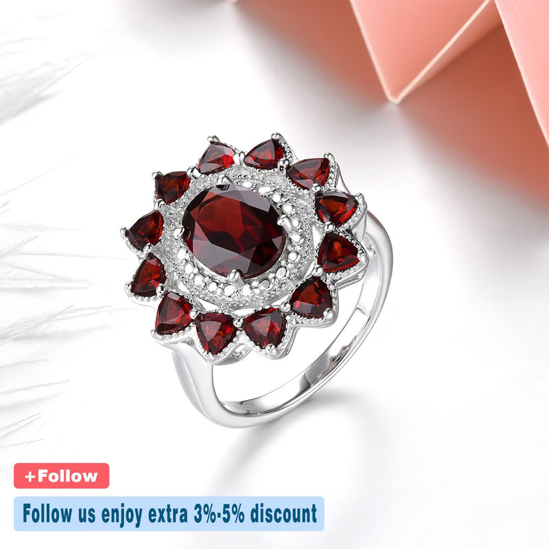 Solid Silver 3.50 Carat Red Garnet Ring for Women