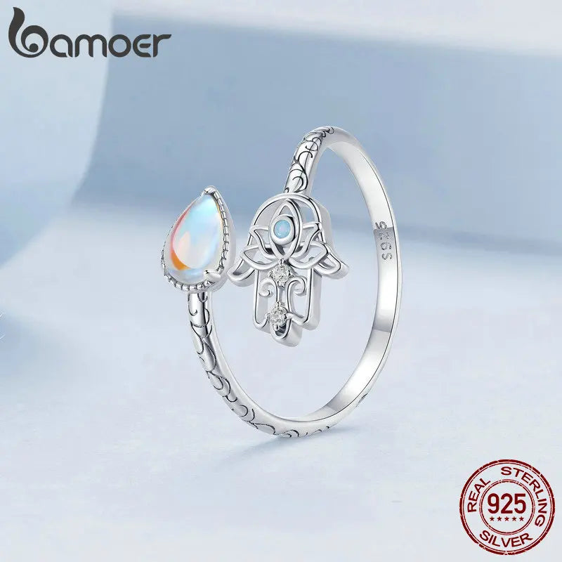 Sterling Silver Hamsa Ring with Zircon for Women