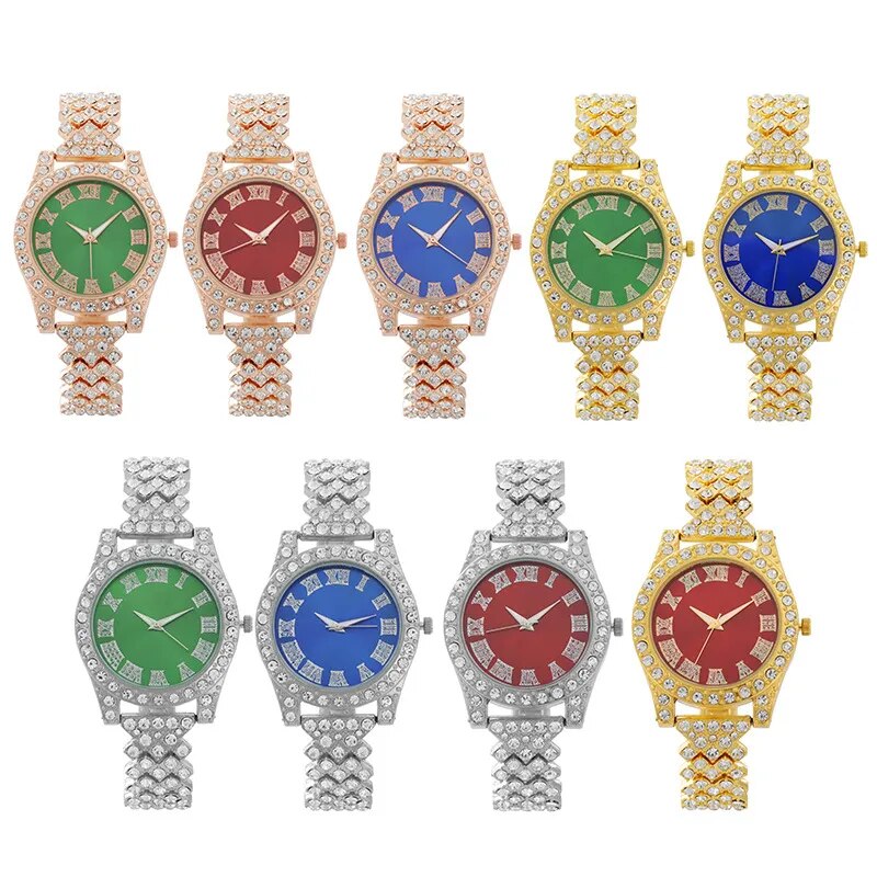 Stainless Steel Diamond Crystal Round Watch for Women