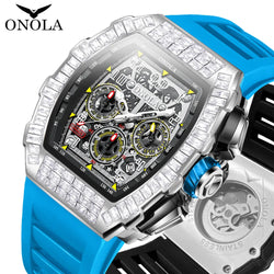 Silver Fully Automatic Mechanical Watch with Diamond Inlaid Waterproof Tape, for Men