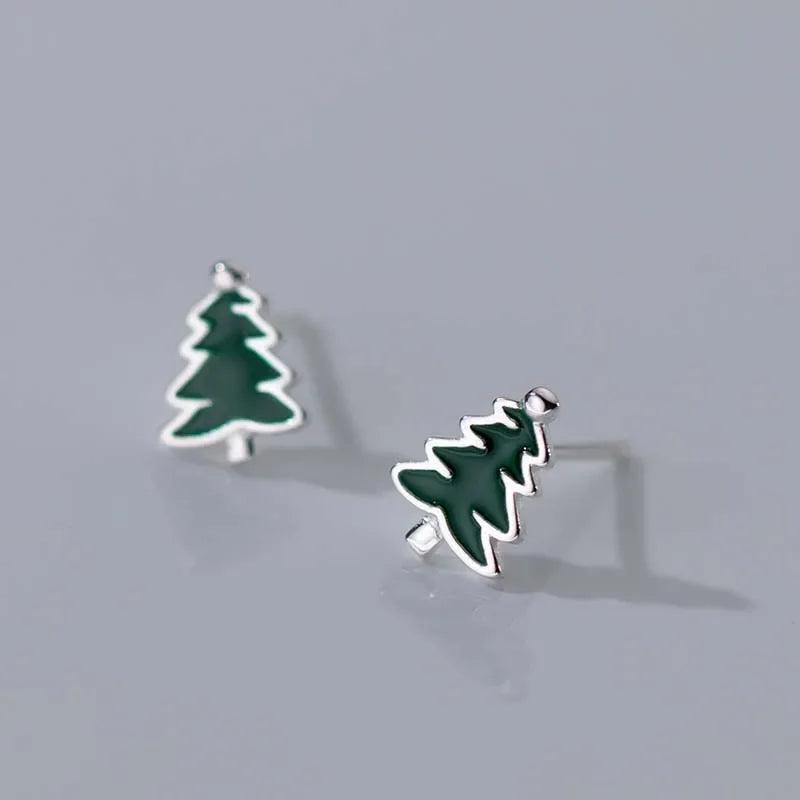 Sterling Silver Christmas Tree Stud Earrings for Women