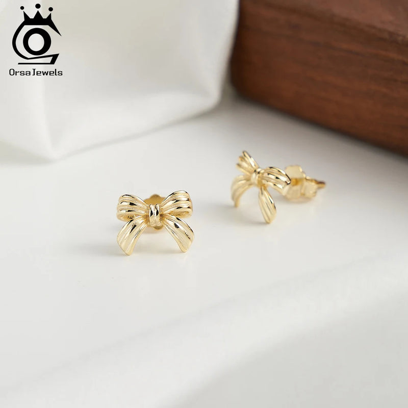 925 Sterling Silver Bowknot Stud Earrings for Women