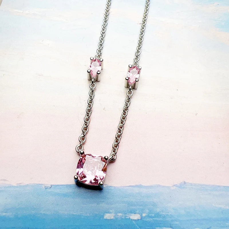 925 Sterling Silver Pink Stone Necklace and Earrings