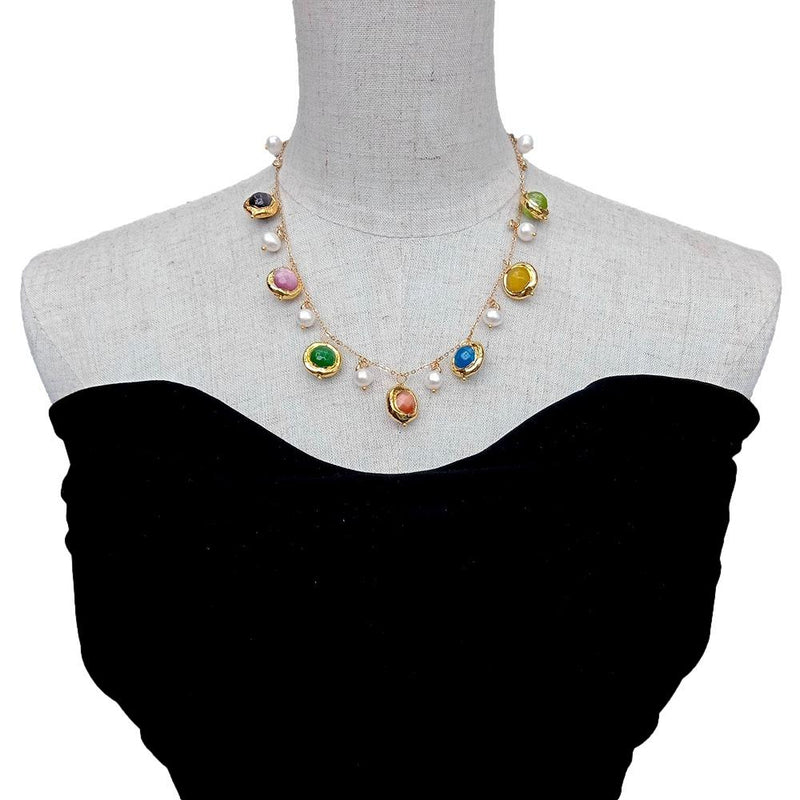 Y.YING Multi Color Cat Eye Freshwater Pearl Necklace Handmade Jewelry For Women Party