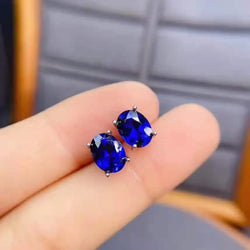 S925 Sterling Silver Natural Sapphire Ear Studs for Women