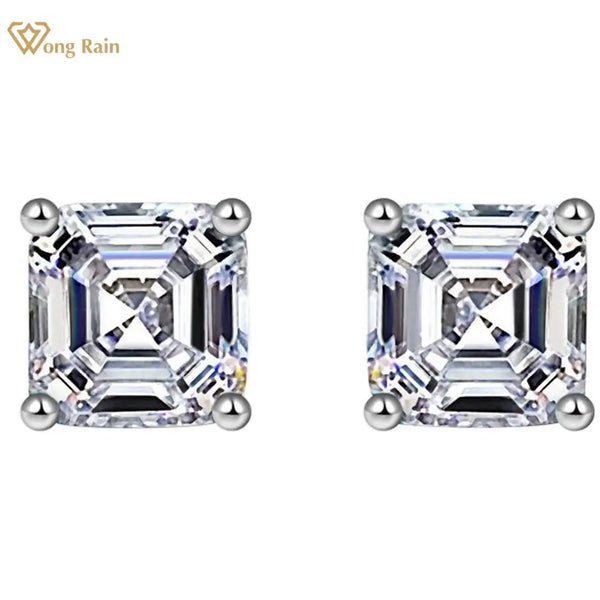 Wong Rain 925 Sterling Silver Asscher Cut Lab Sapphire High Carbon Diamonds Gemstone Ear Studs Earrings Fine Jewelry Wholesale