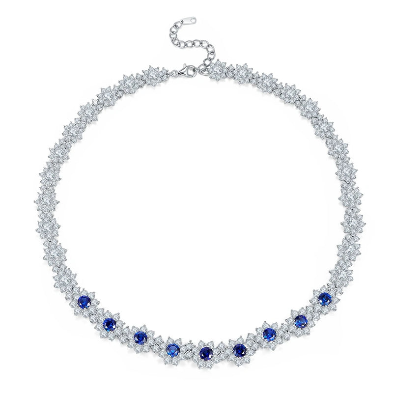 925 Sterling Silver Sapphire Necklace with Diamonds for Women