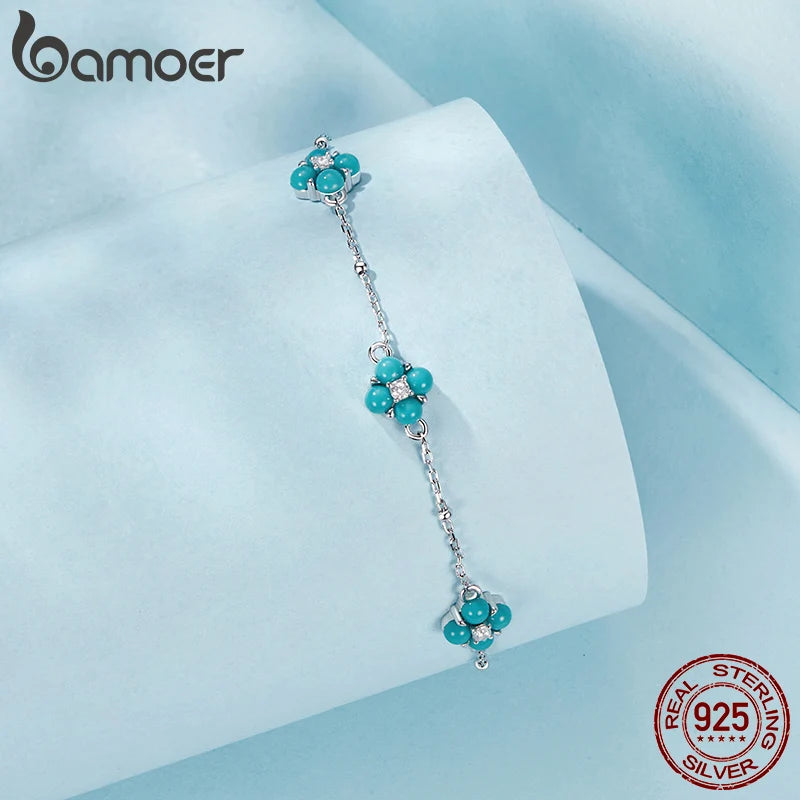 925 Sterling Silver Turquoise Clover Bracelet for Women