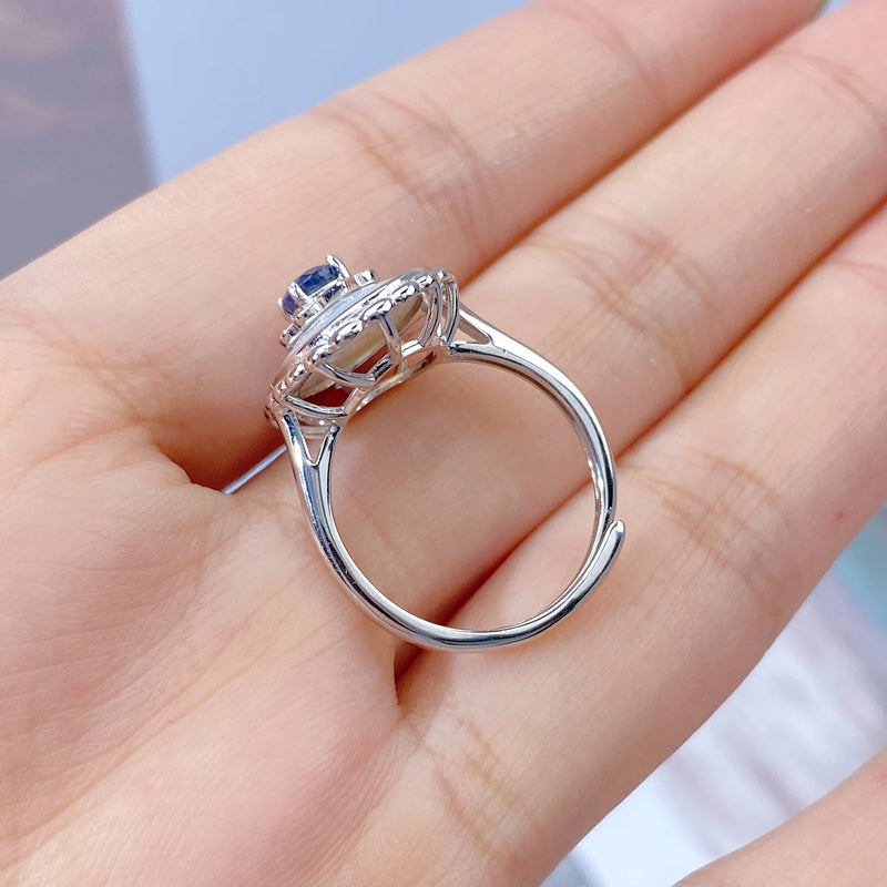 925 Sterling Silver Sapphire Zircon Flower Ring for Women