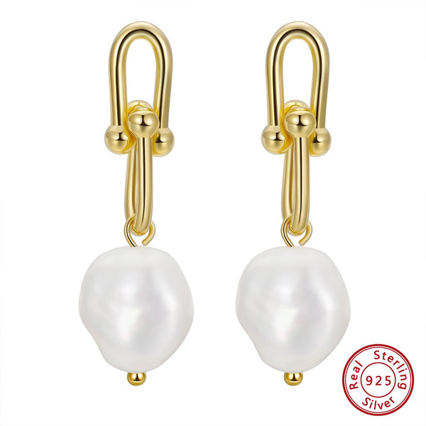 Silver Baroque Pearl Dangle Earrings for Women