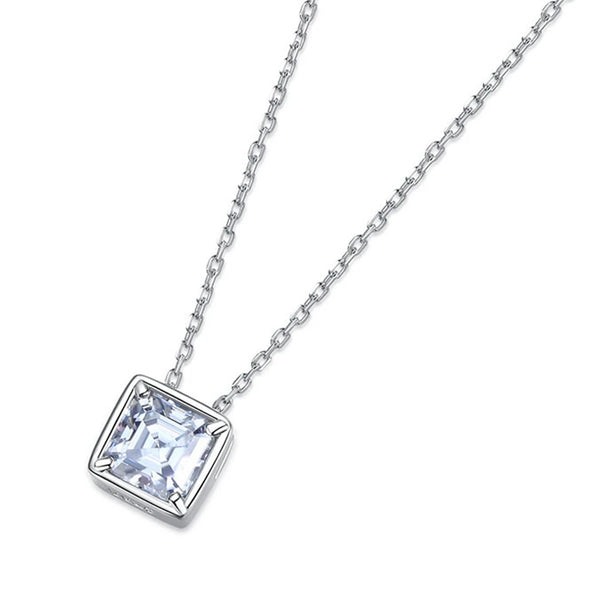 925 Sterling Silver Asscher Cut Moissanite Diamonds Pendant Necklace with VVS1 Clarity and D Color for Women