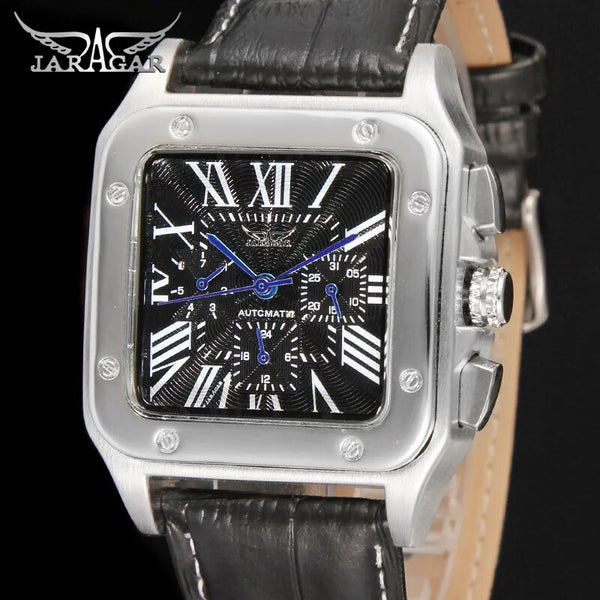 Stainless Steel Leather Strap Automatic Mechanical Watch for Men