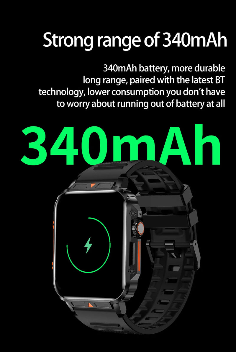 Smart Outdoor Military Watch for Sports Fitness with AI Voice, Waterproof & Bluetooth Call