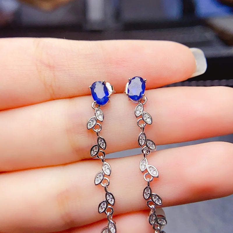 Sterling Silver Natural Sapphire Earrings for Women