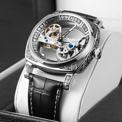 Silver Automatic Mechanical Skeleton Watch with Transparent Case for Men