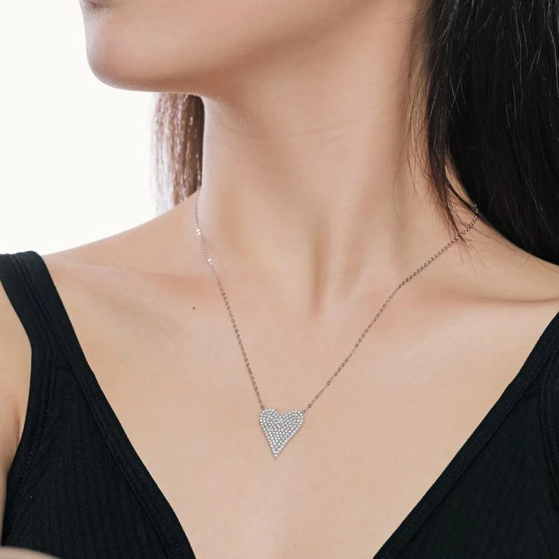 925 Silver Heart Pendant Necklace with 5A Zircon for Women