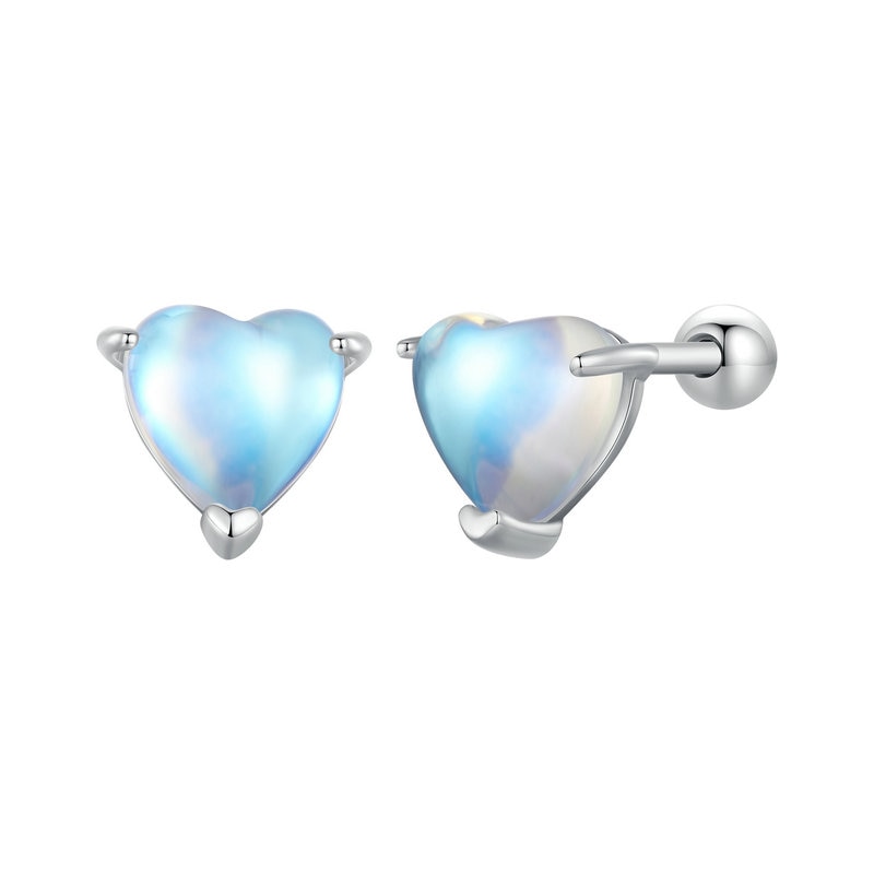 Sterling Silver Heart Moonstone Stud Earrings for Women