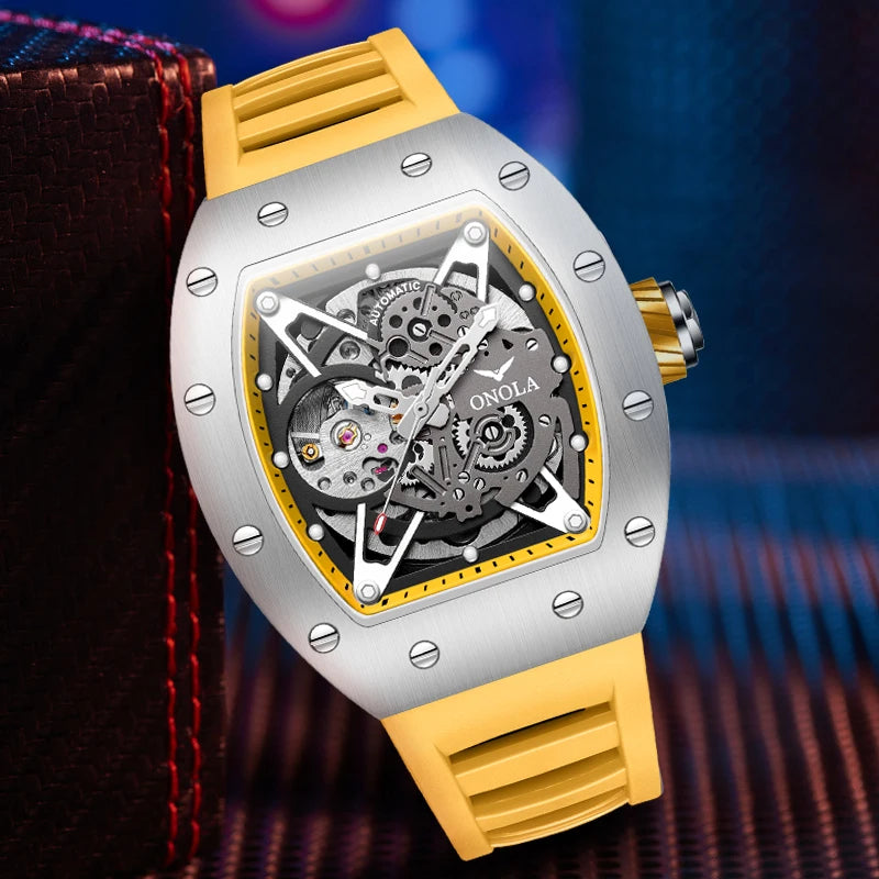 Stainless Steel Hollow Automatic Mechanical Watch for Men