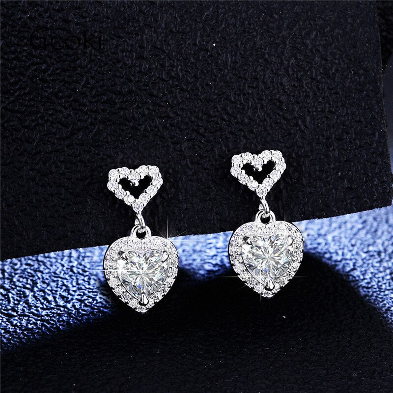 Sterling Silver 2 ct Brilliant Cut Diamond & Moissanite Heart Stud Earrings for Women