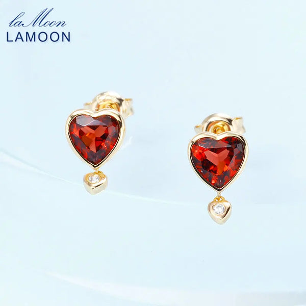 925 Sterling Silver Gold Plated Garnet Stud Earrings for Women