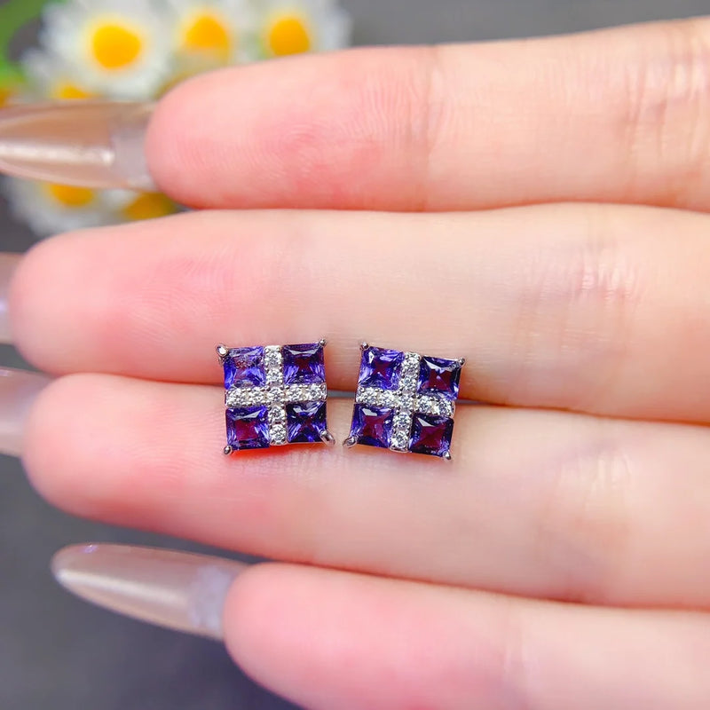 18K Gold Plated Silver Tanzanite Studs for Women