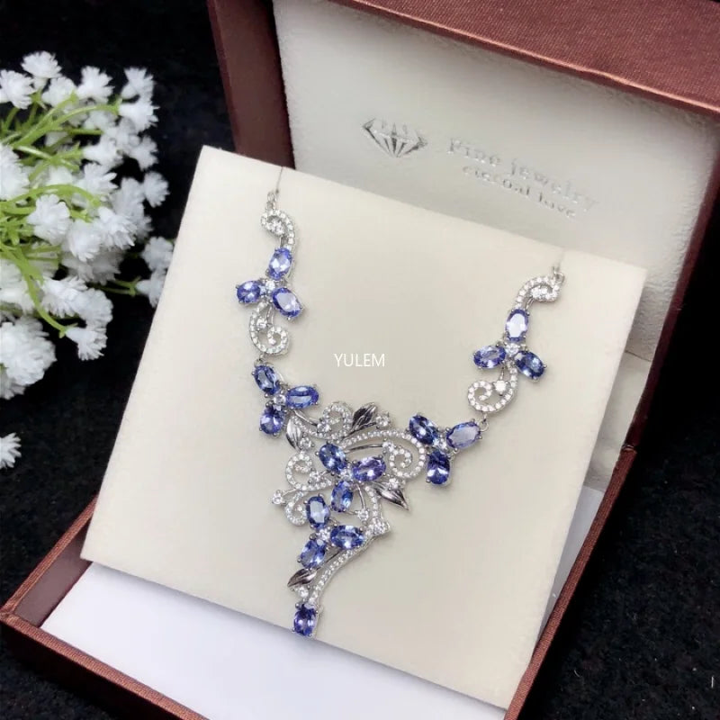 925 Sterling Silver Tanzanite Necklace for Women