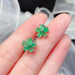 925 Sterling Silver Natural Colombian Emerald Stud Earrings for Women