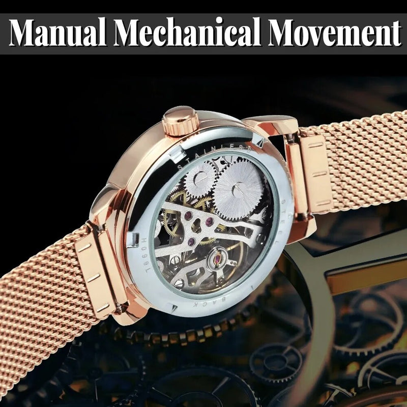 Rose Gold Skeleton Mechanical Watch for Women