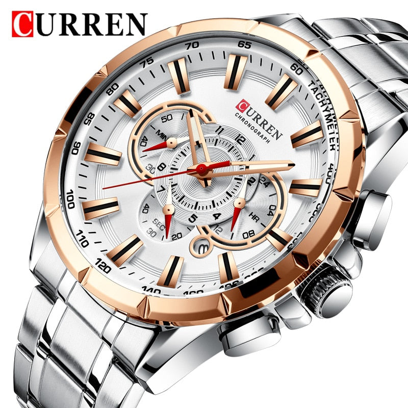 Stainless Steel Chronograph Waterproof Wristwatch for Men