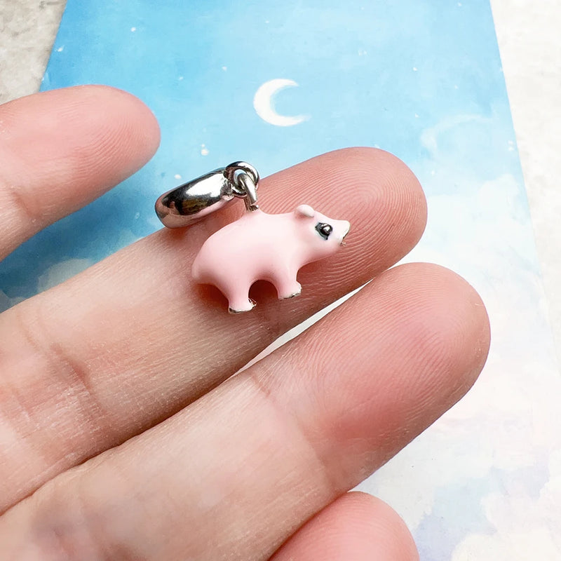 925 Sterling Silver Pink Pig Charm Pendant for Women