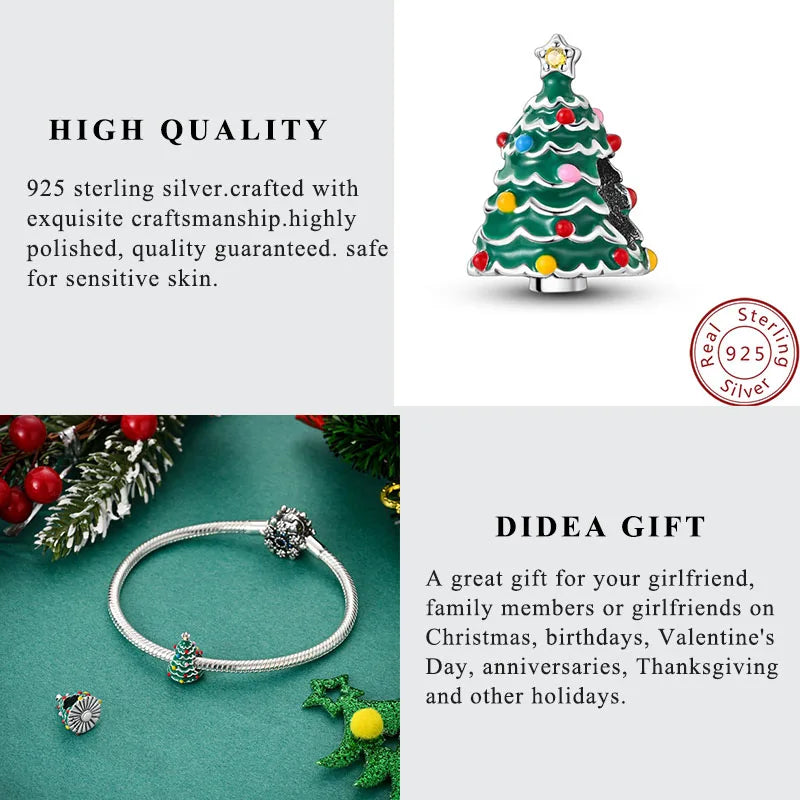 925 Sterling Silver Christmas Charm Beads for Bracelet, Women