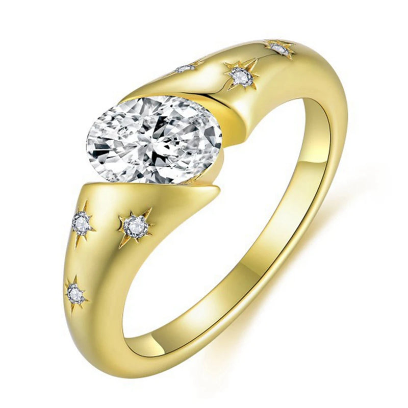 18K Gold Plated Sterling Silver 1CT Moissanite Oval Cut Engagement Ring for Women