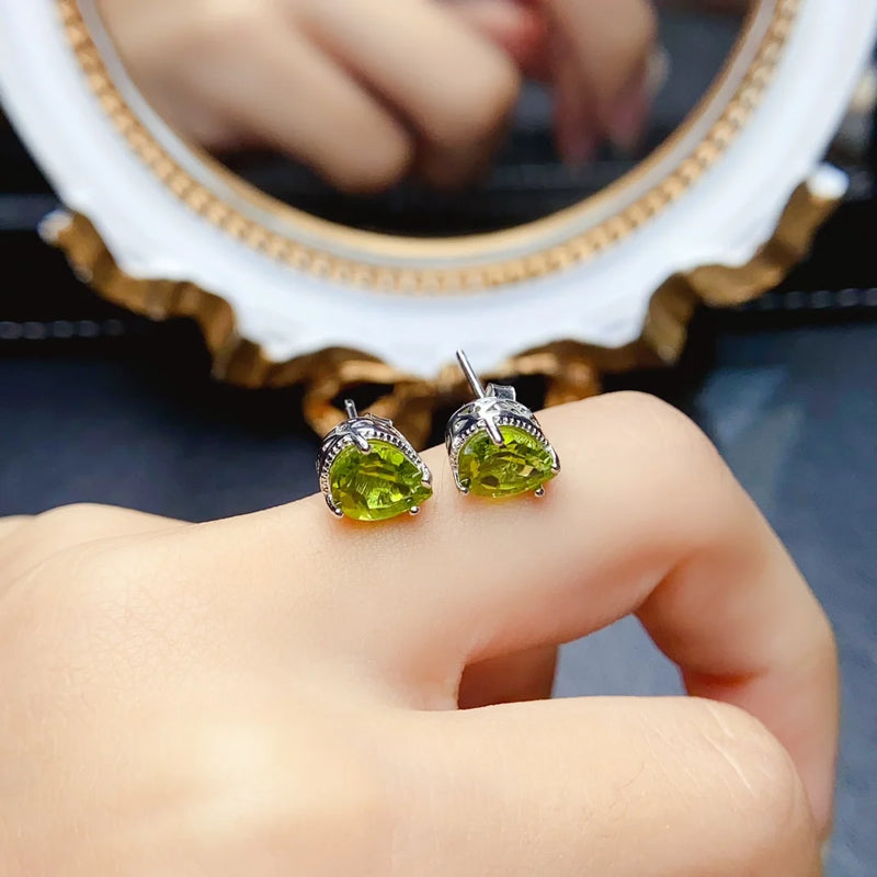 S925 Sterling Silver Olivine Studs Earrings for Women