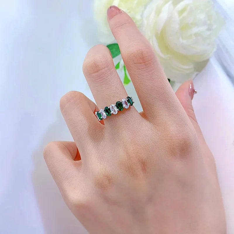 925 Sterling Silver Half Eternity Ring with Emerald Cubic Zirconia for Women