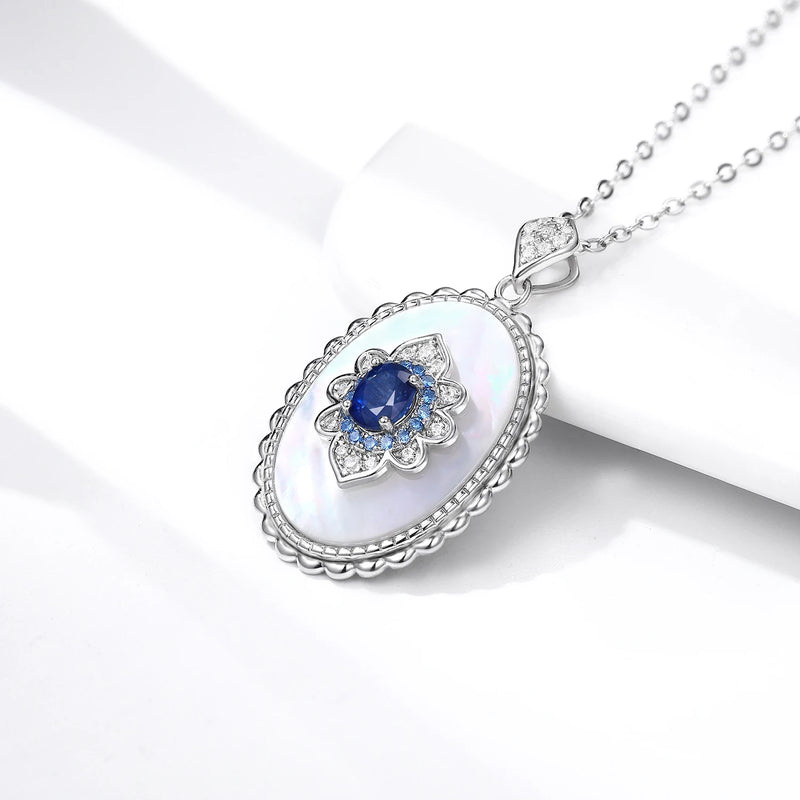 Sterling Silver Sapphire Flower Pendant Necklace for Women