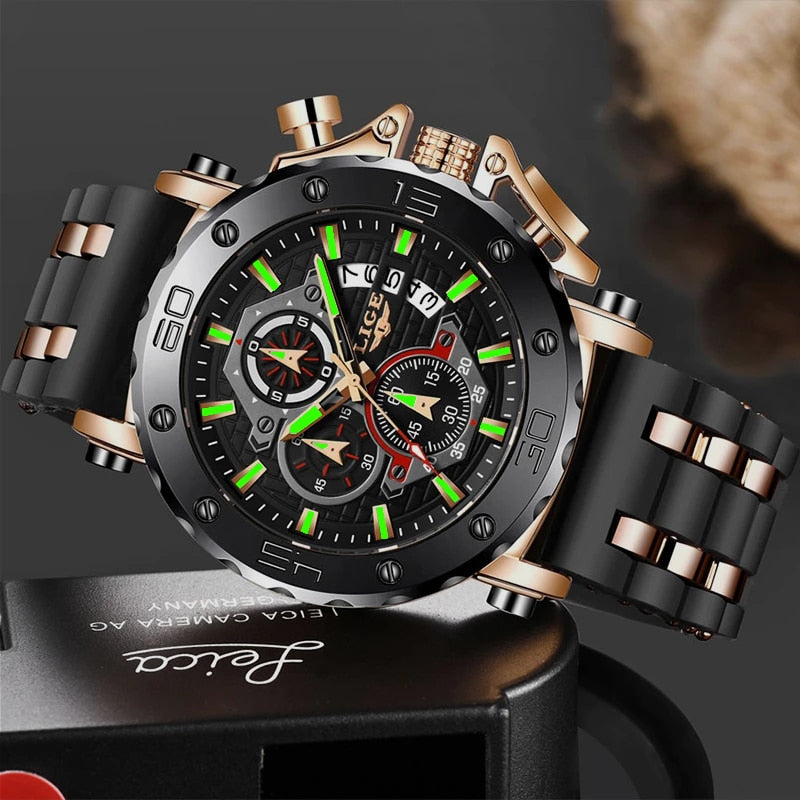 Stainless Steel Silicone Chronograph Date Luminous Watch for Men