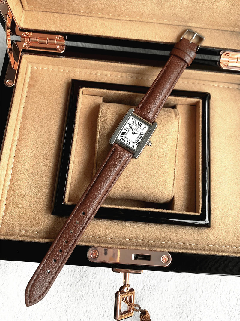 Elegant Lady's Quartz Wristwatch in Brown Leather