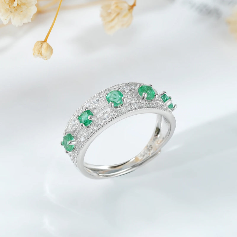 Sterling Silver Emerald Ring with CZ Stones for Women